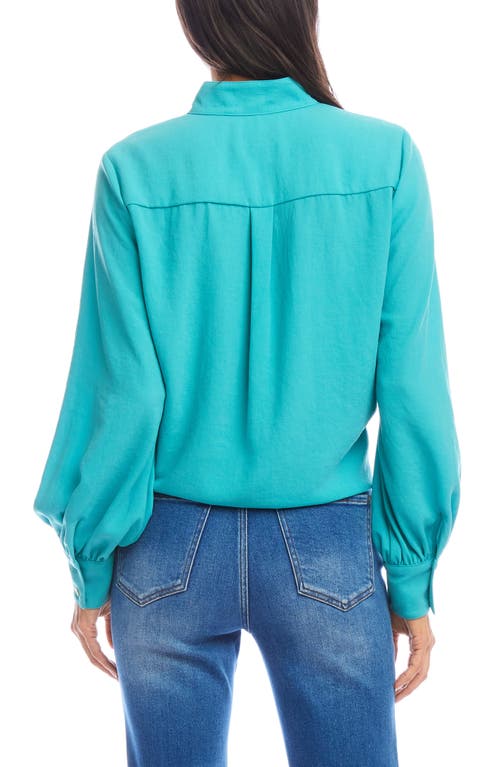 Karen Kane Tie Front Crepe Top In Turquoise