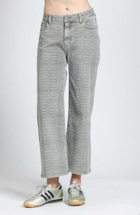 Croc Embossed High Waist Crop Straight Leg Jeans