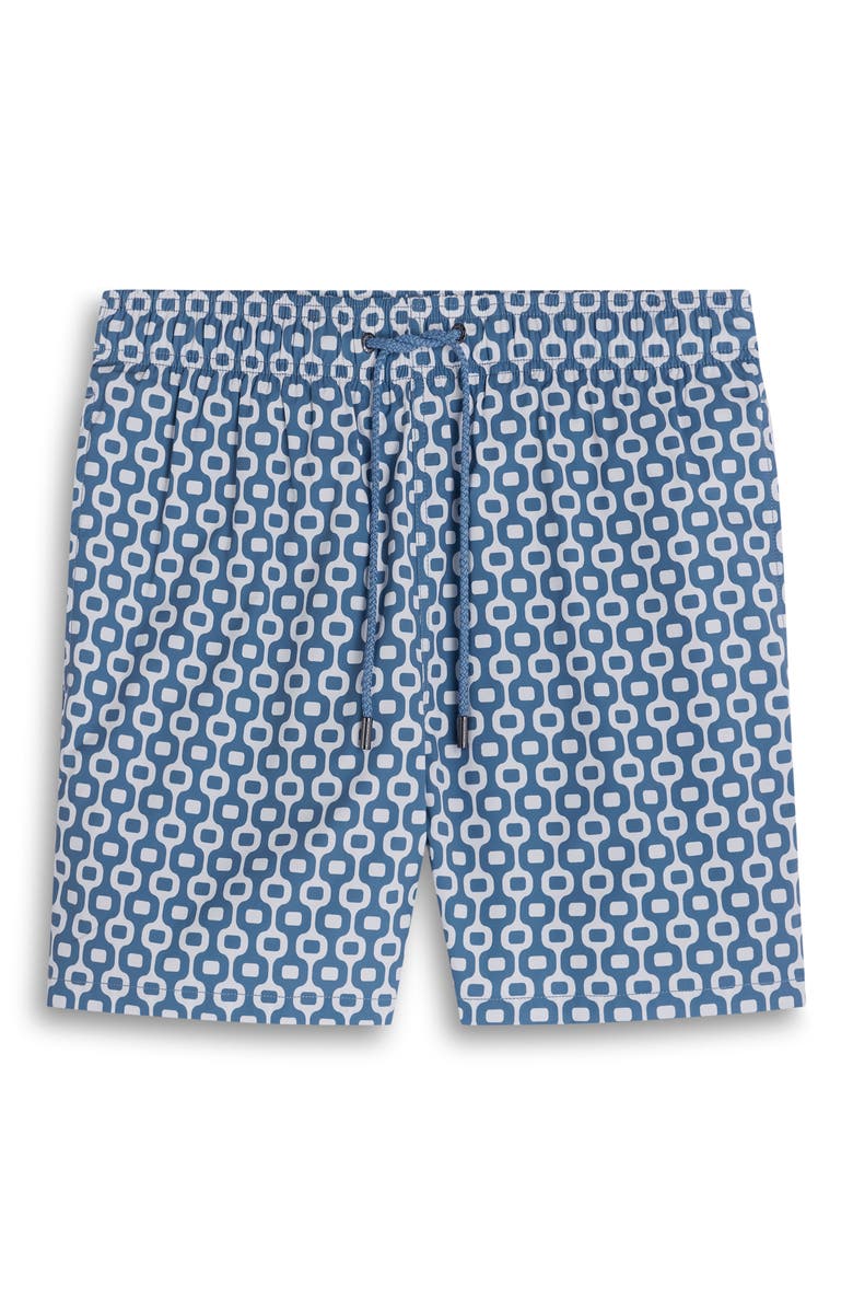 Bugatchi Cruz Print Swim Trunks, Alternate, color, Peacock