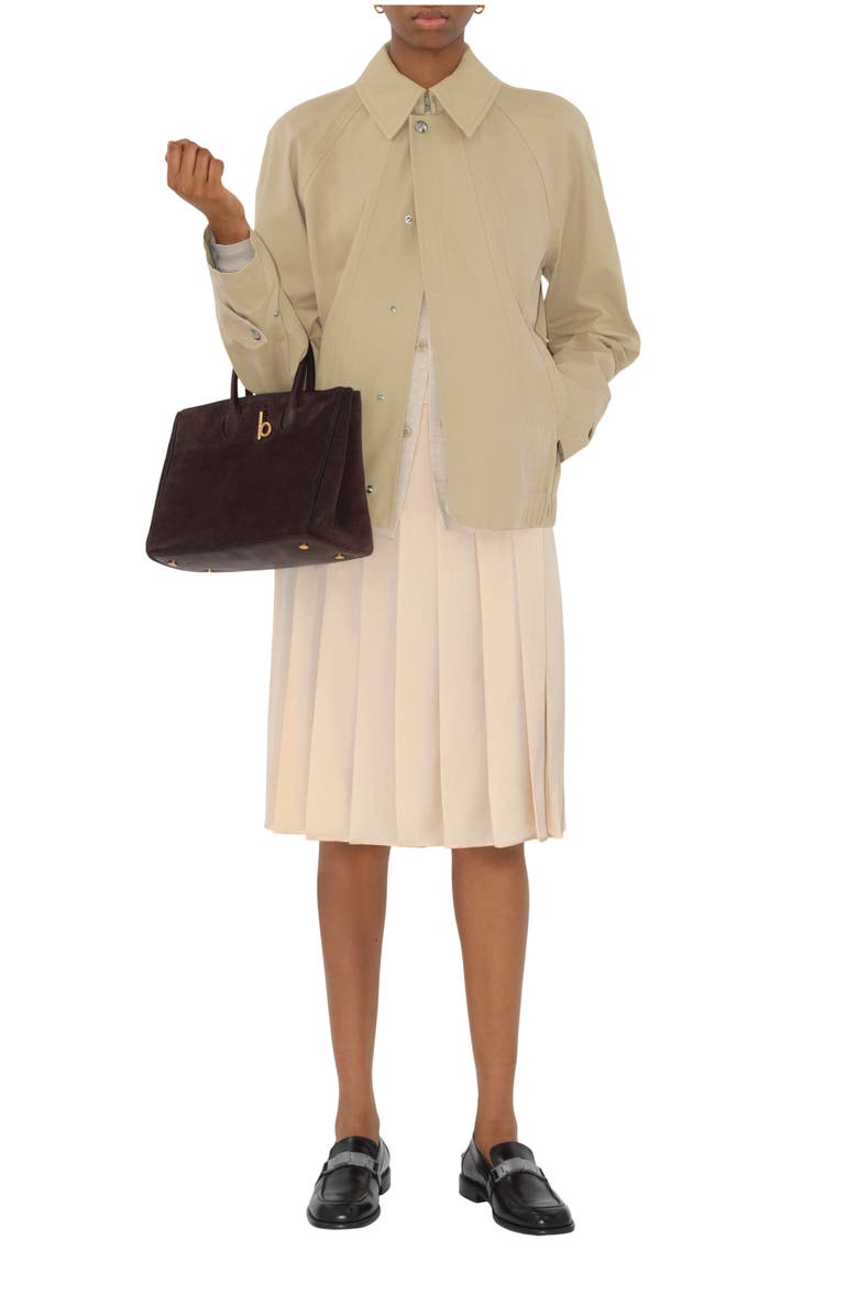 Burberry Pleated Silk Skirt, Main, color, Pelican