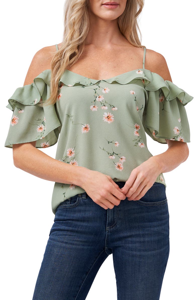 CeCe Romantic Daisies Cold Shoulder Blouse, Main, color,