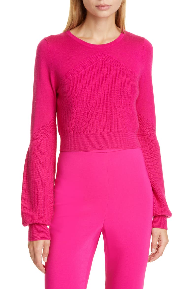Wool, Silk & Cashmere Crop Sweater, Main, color, AZALEA