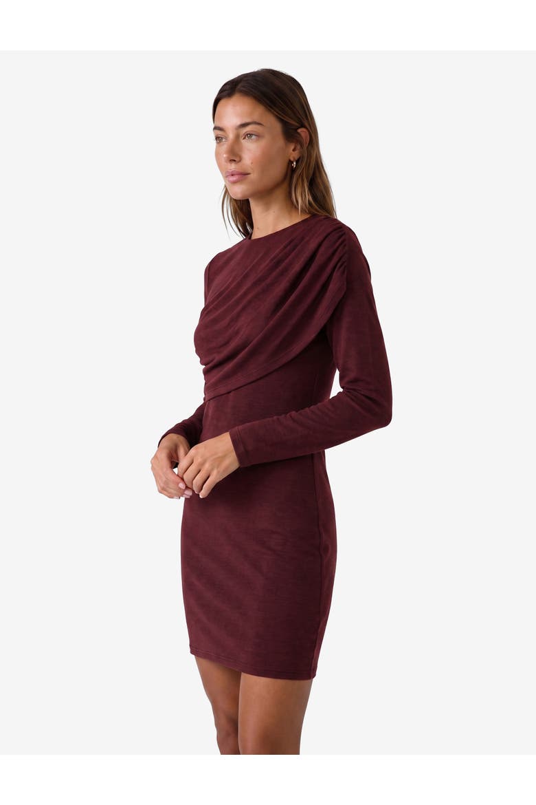 Slim Long Sleeve Crew Neck Layered Bodycon Mini Dress, Alternate, color, BORDEUX