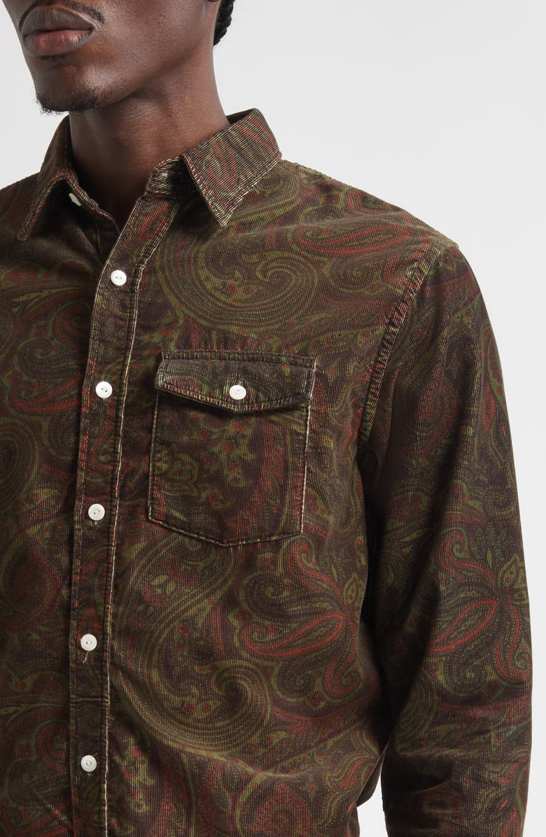 Double RL Paisley Print Cotton Corduroy Button-Up Work Shirt, Alternate, color, Brown Multi