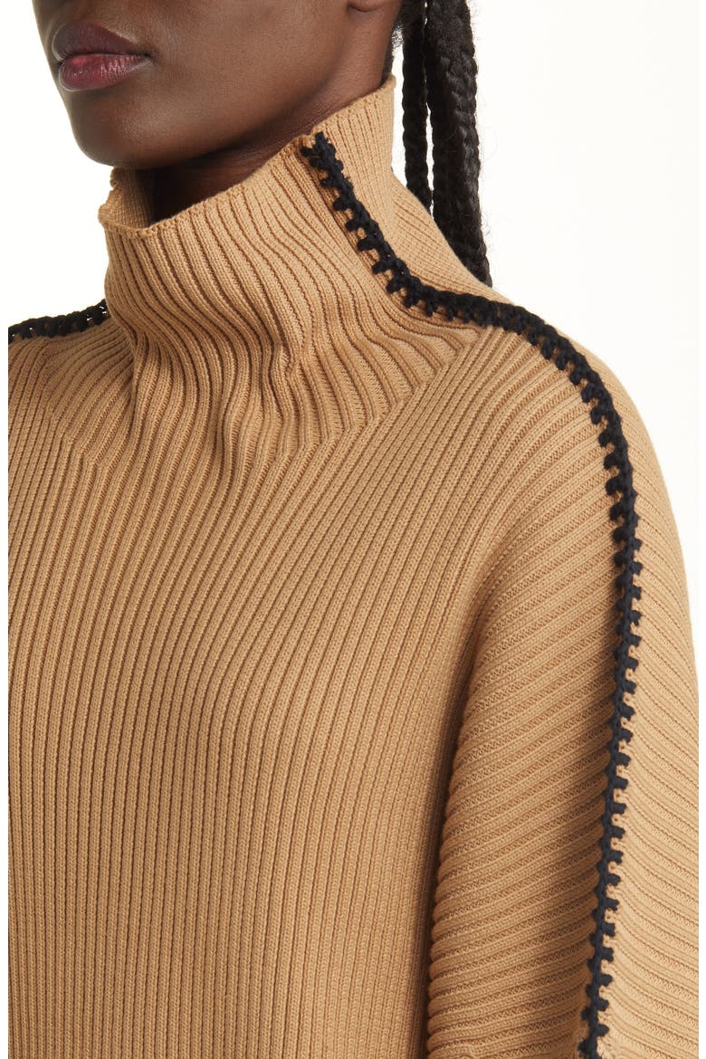 Ally Whipstitch Detail Mock Neck Sweater, Alternate, color, KHAKI
