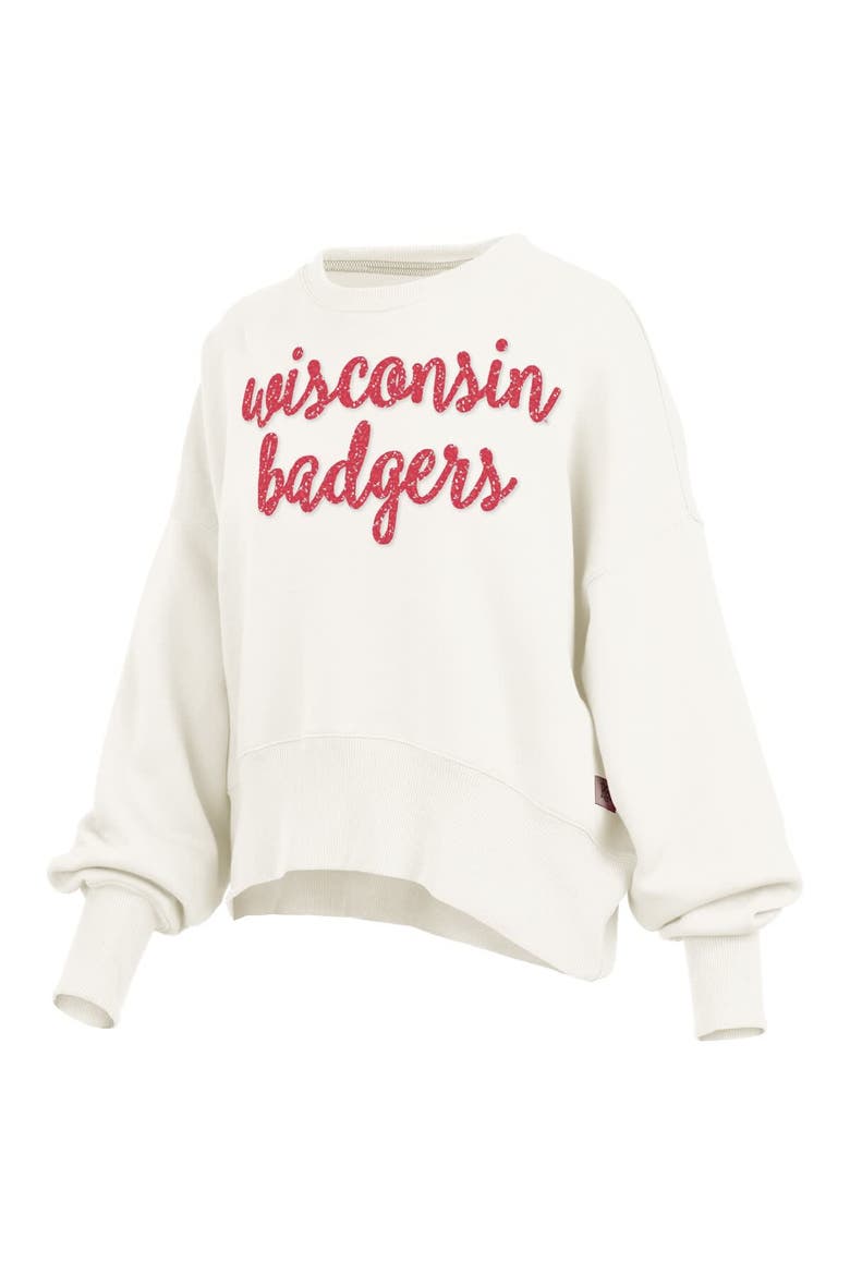 Women's Pressbox Cream Wisconsin Badgers Oversized Chelsea Waist Length Pullover Sweatshirt, Alternate, color, Cream