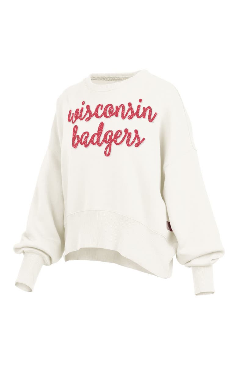 PRESSBOX Women's Pressbox Cream Wisconsin Badgers Oversized Chelsea Waist Length Pullover Sweatshirt, Alternate, color, Cream