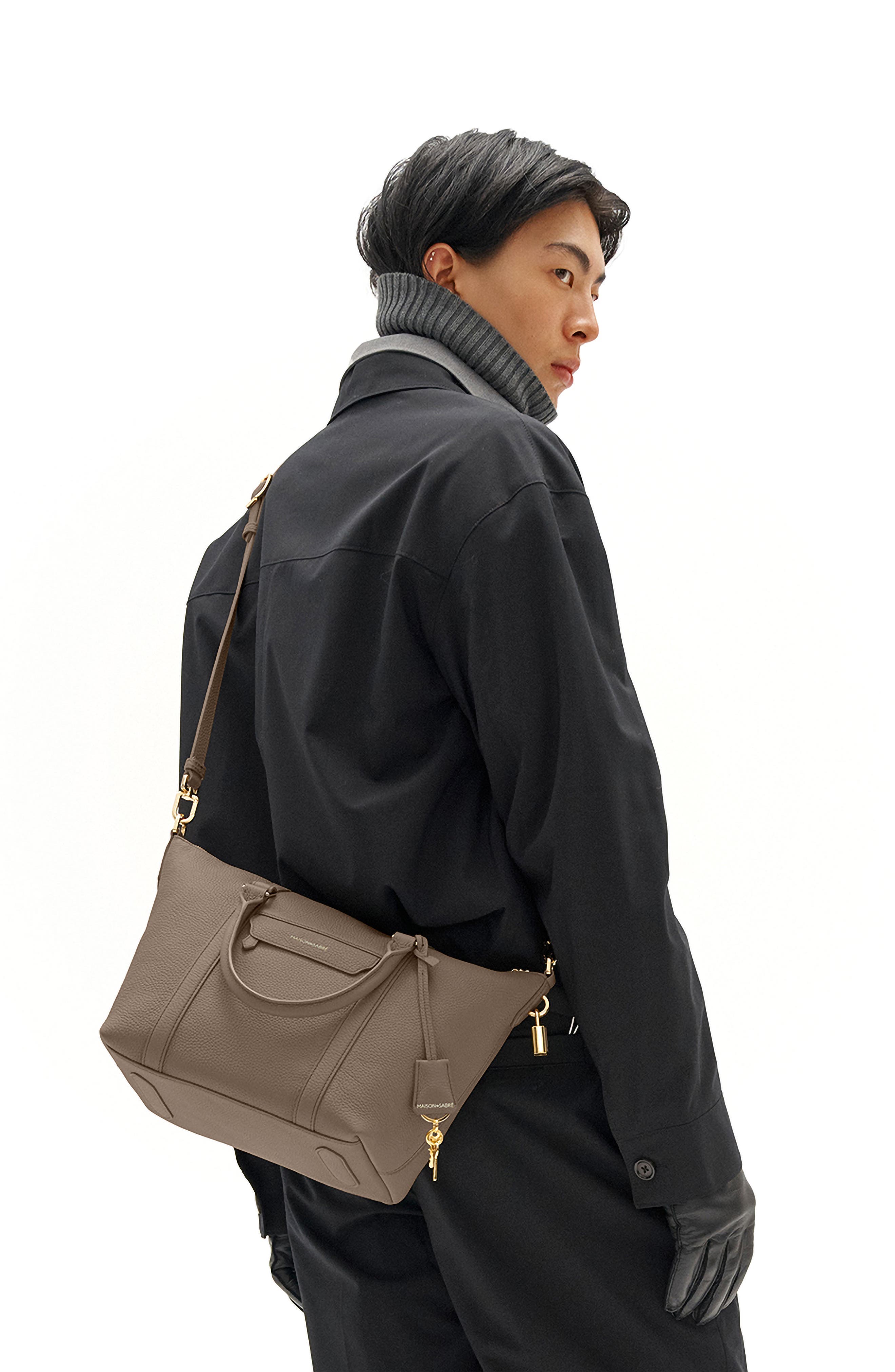Small Leather Weekender, Alternate, color, Cashmere Clay
