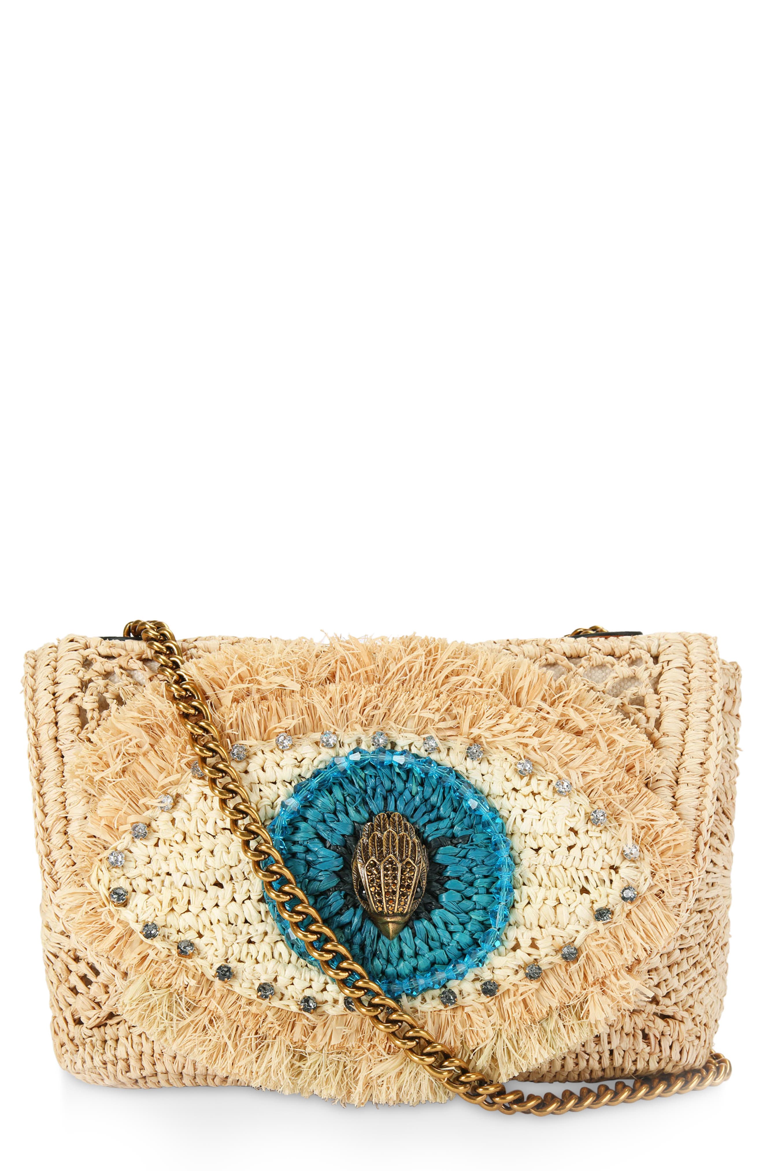Kurt Geiger London Evil Eye Medium Kensington Raffia Shoulder Bag, Main, color, 