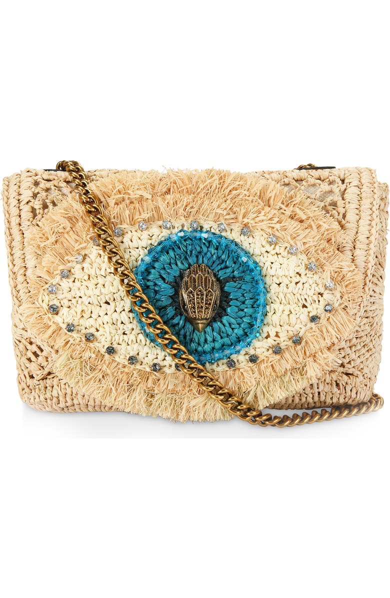 Kurt Geiger London Evil Eye Medium Kensington Raffia Shoulder Bag, Main, color,