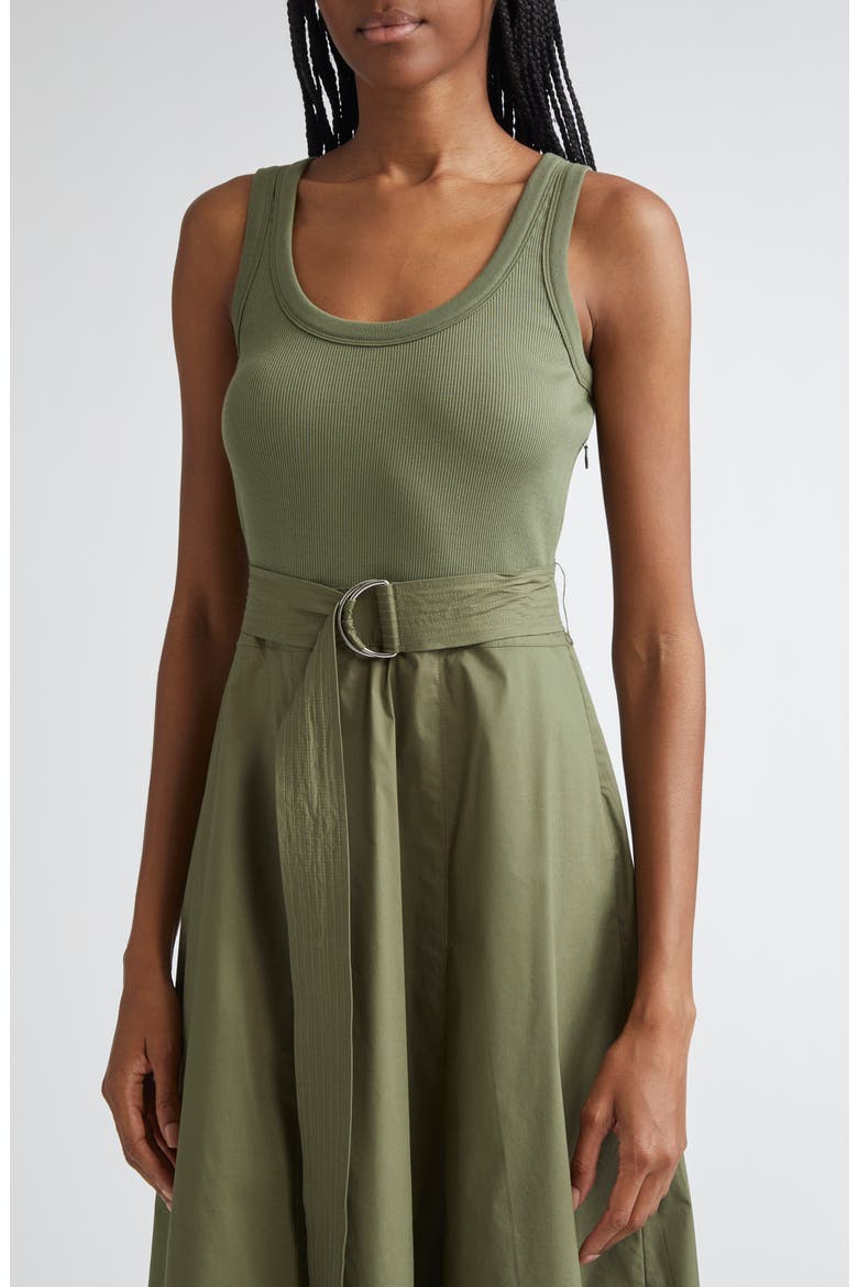 Ennis Mixed Media Stretch Cotton Dress, Alternate, color, STONE ARMY