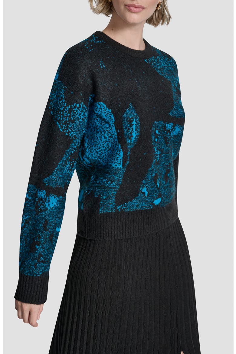 Intarsia Crewneck Sweater, Alternate, color, BLACK/OCEAN BLUE