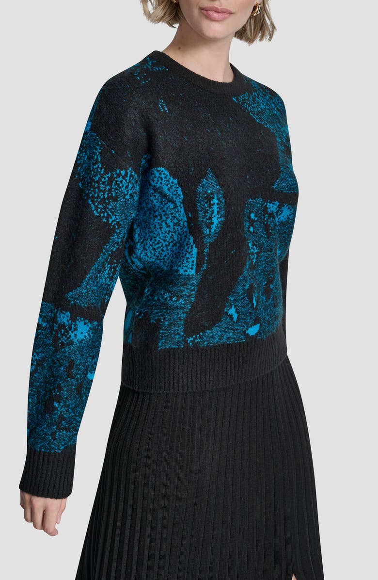 DKNY Intarsia Crewneck Sweater, Alternate, color, Black/Ocean Blue