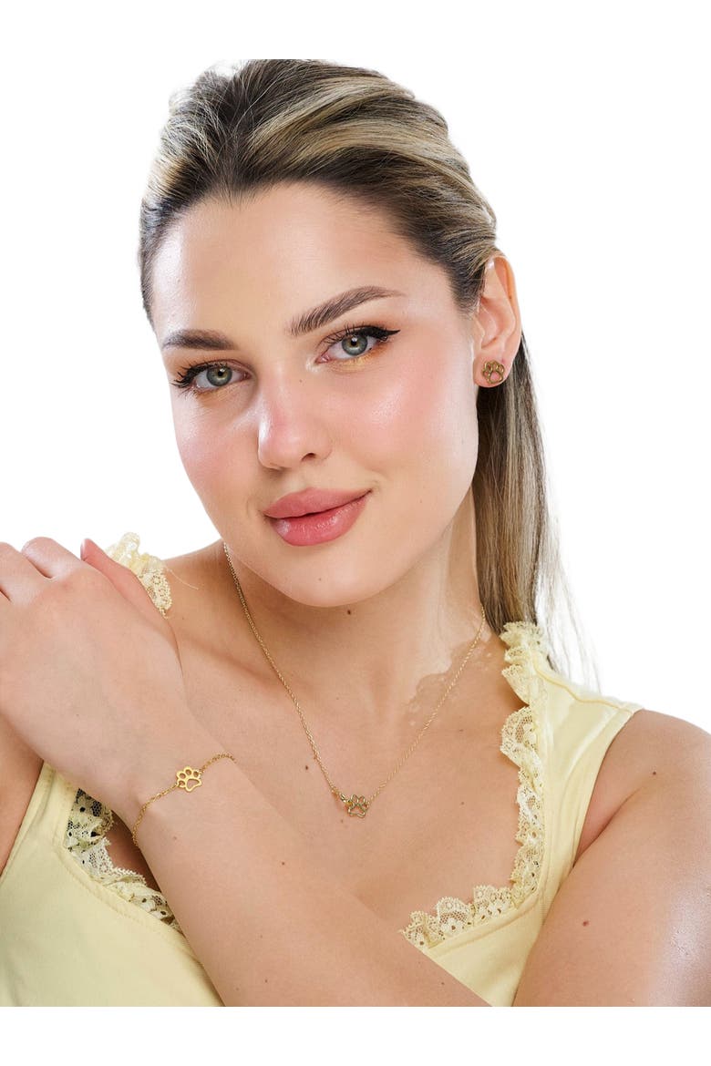 HeartPaws 18K Gold Plated Heart and Paw Necklace, Alternate, color, Gold