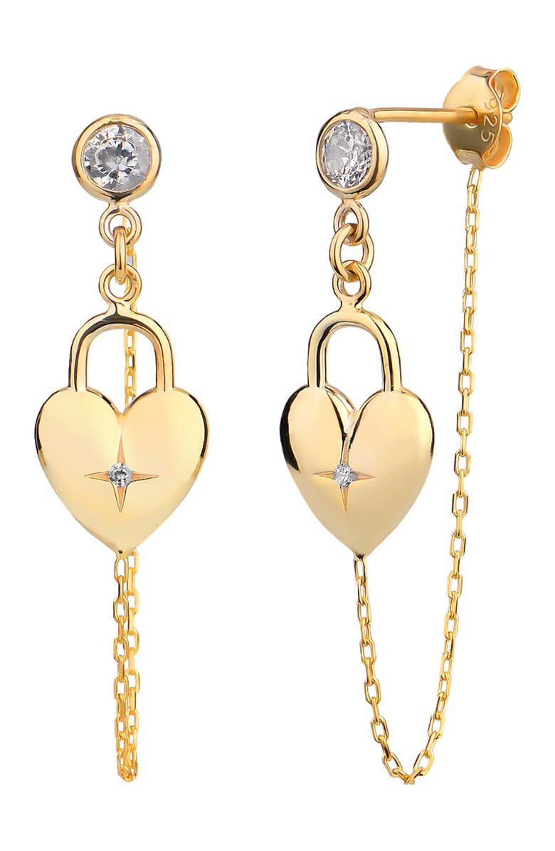 SPHERA MILANO Heart Lock Front/Back Earrings, Main, color, 