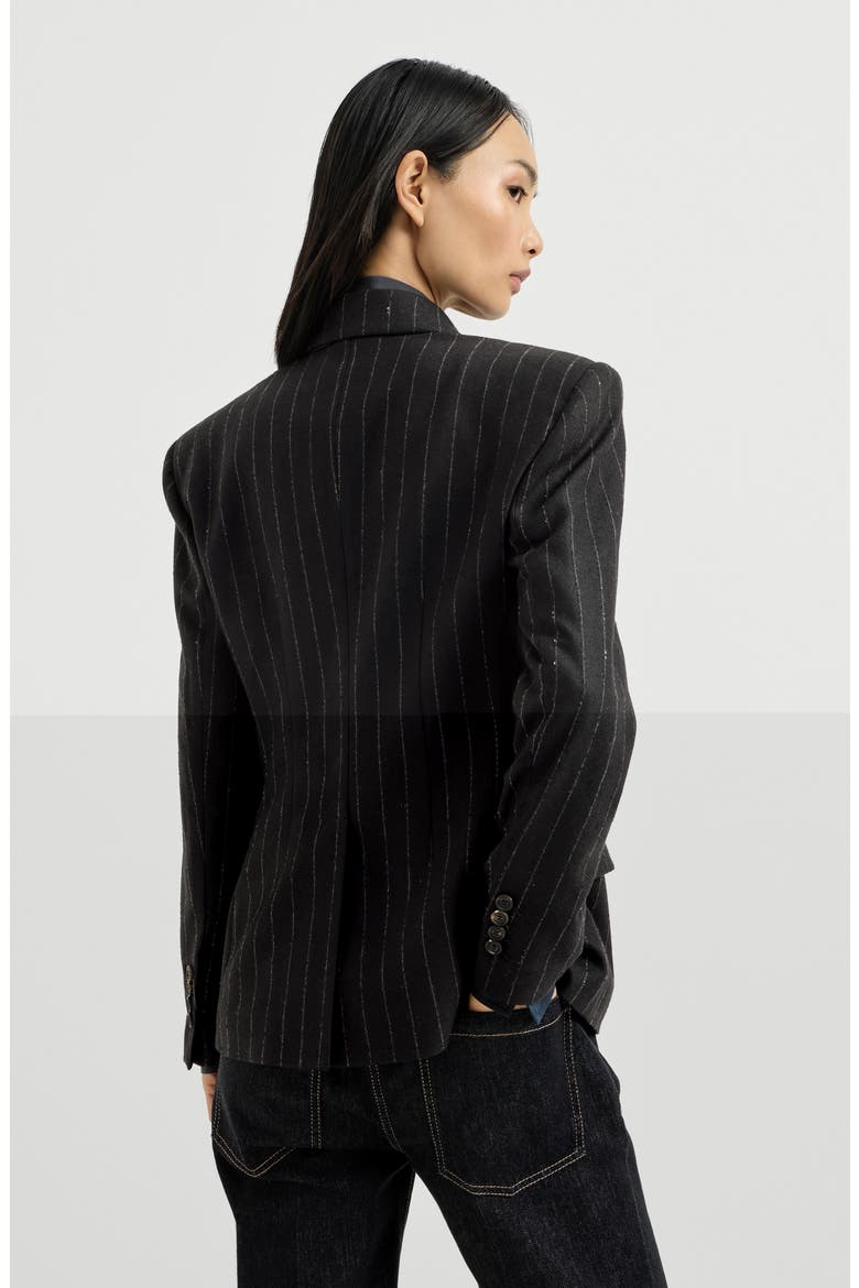 Comfort virgin wool dazzling chalk stripe blazer with monili, Alternate, color, Cobalt