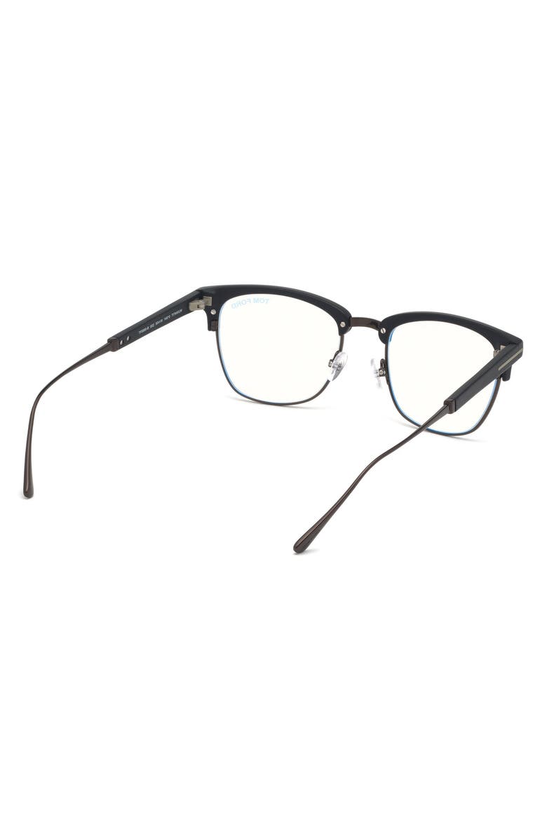 TOM FORD 52mm Geometric Blue Light Blocking Optical Glasses, Alternate, color, Black Ruthenium / Blue Block