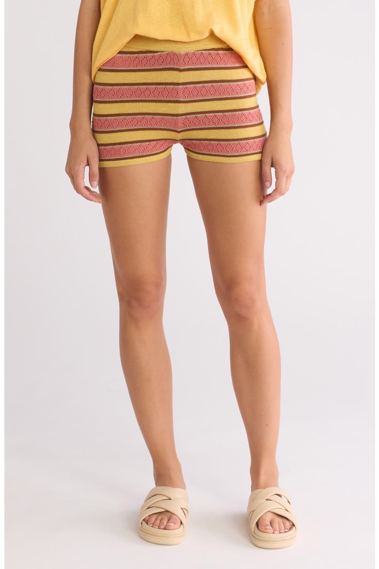High Waist Blissful Bootie Shorts, Main, color, MUSTARD BROWN STRIPE