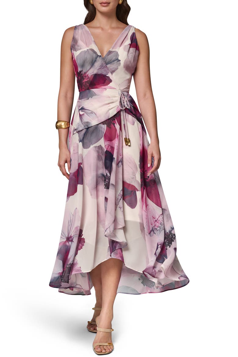 Chiffon Faux Wrap Midi Dress, Alternate, color, SANGRIA MULTI