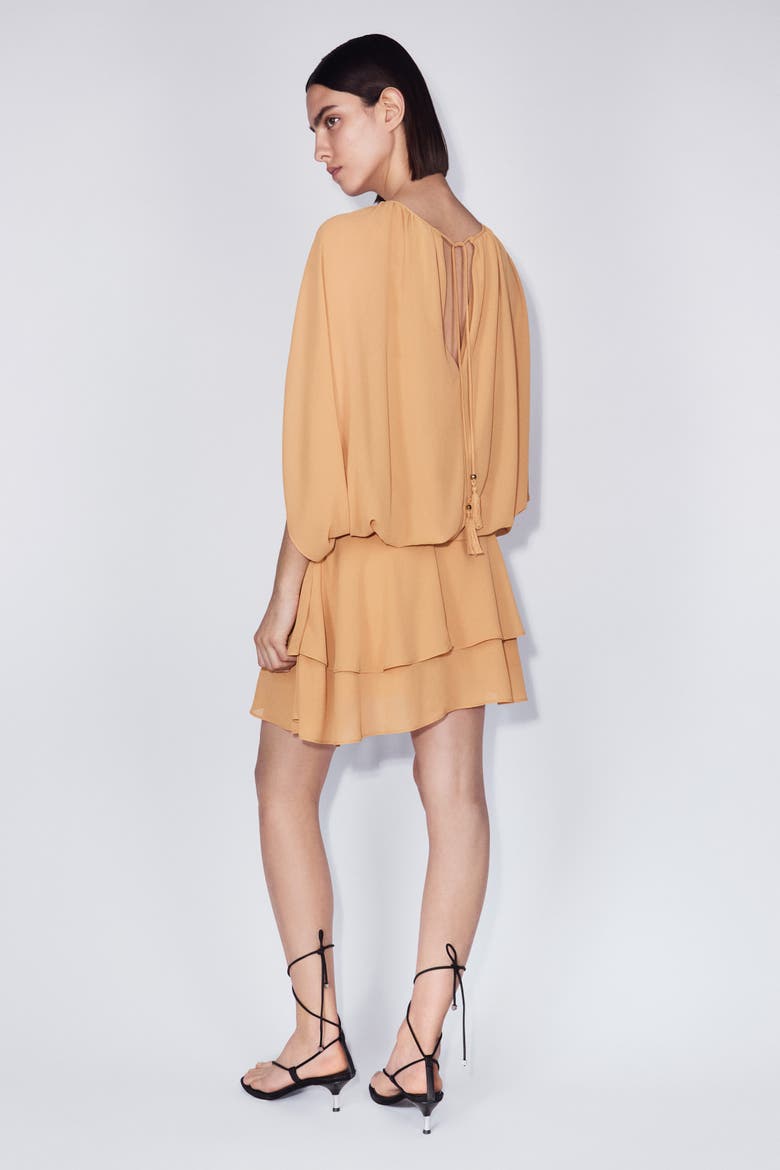 Cape-detail Chiffon Dress, Alternate, color, Dusty orange