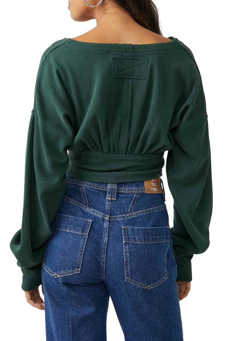 We the Free All Nighter Long Sleeve Surplice Crop Top, Alternate, color, FOREST PINE