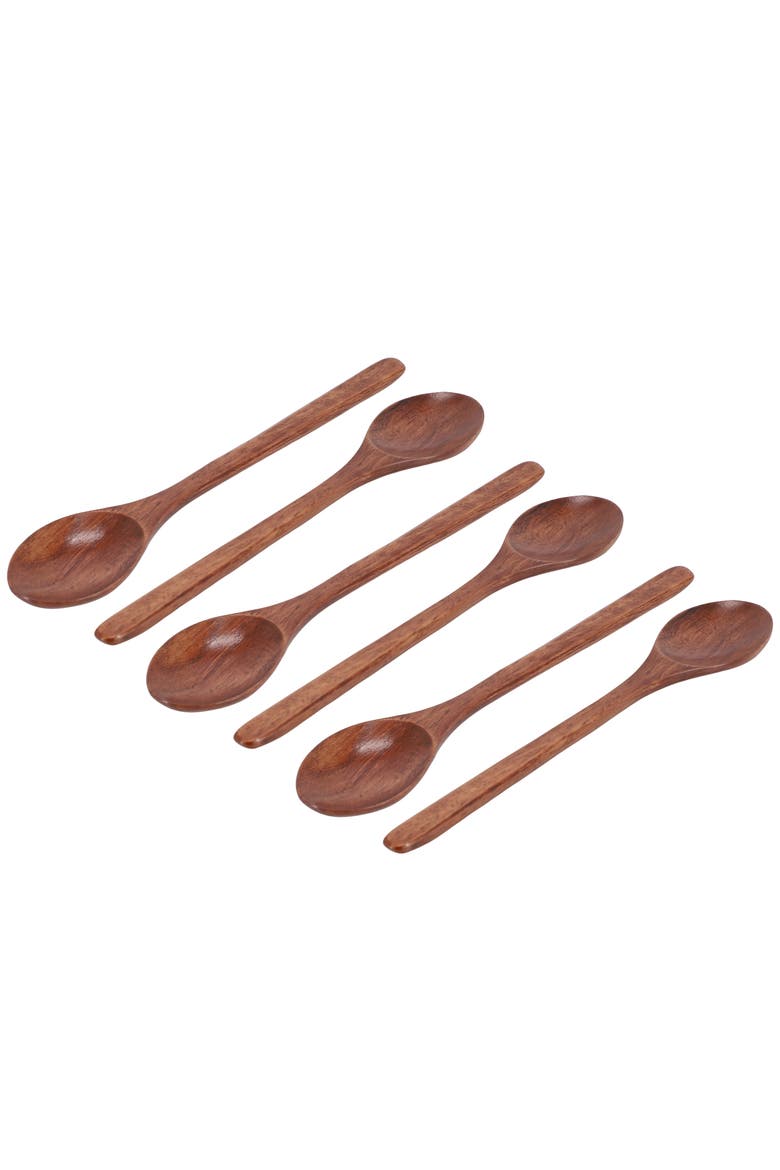 6 Piece 9 Inch Acacia Wood Spoon Set, Main, color, Acacia