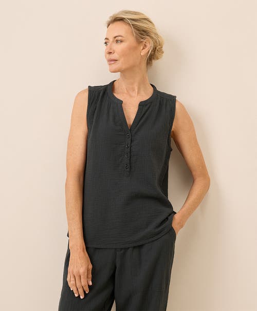 Pact Organic Cotton Coastal Double Gauze Henley Tank In Black