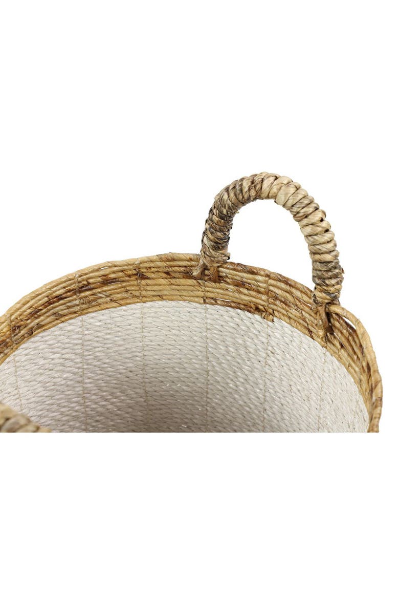 White Seagrass Handmade Two-Tone Storage Basket with Handles - Set of 3, Alternate, color, WHITE