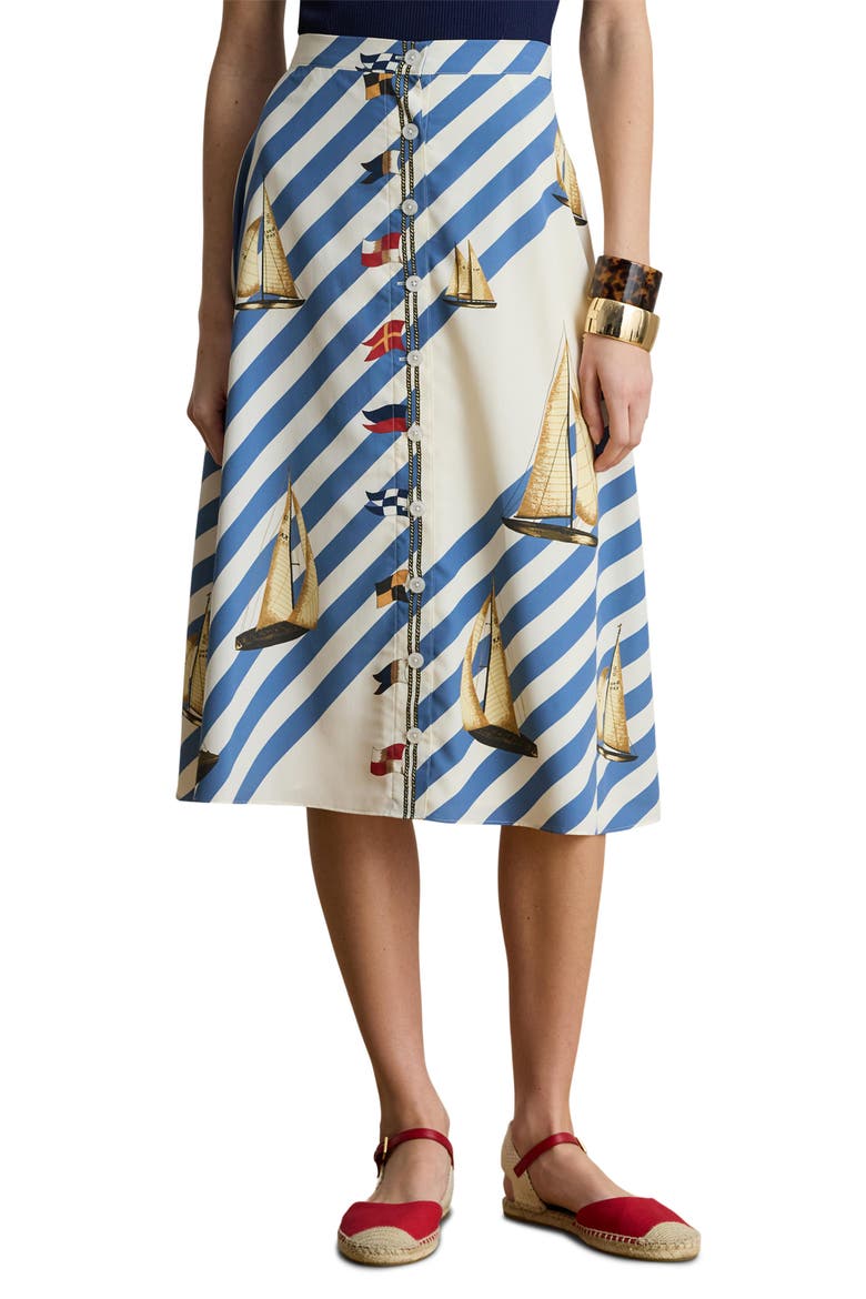 Print A-Line Midi Skirt, Main, color, CREAM MULTI