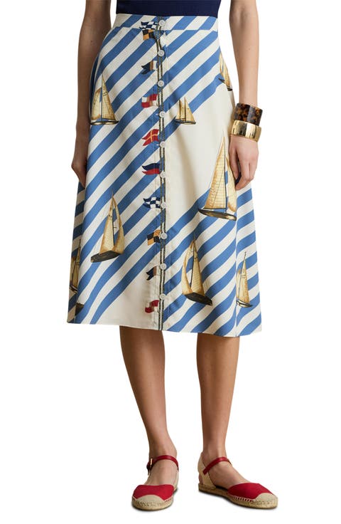 Lauren Ralph Lauren Print A-Line Midi Skirt (Petite)