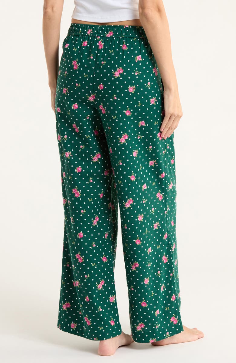 Open Edit Print Flannel Boxer Pajama Pants, Alternate, color, Green Polka Dot Rose