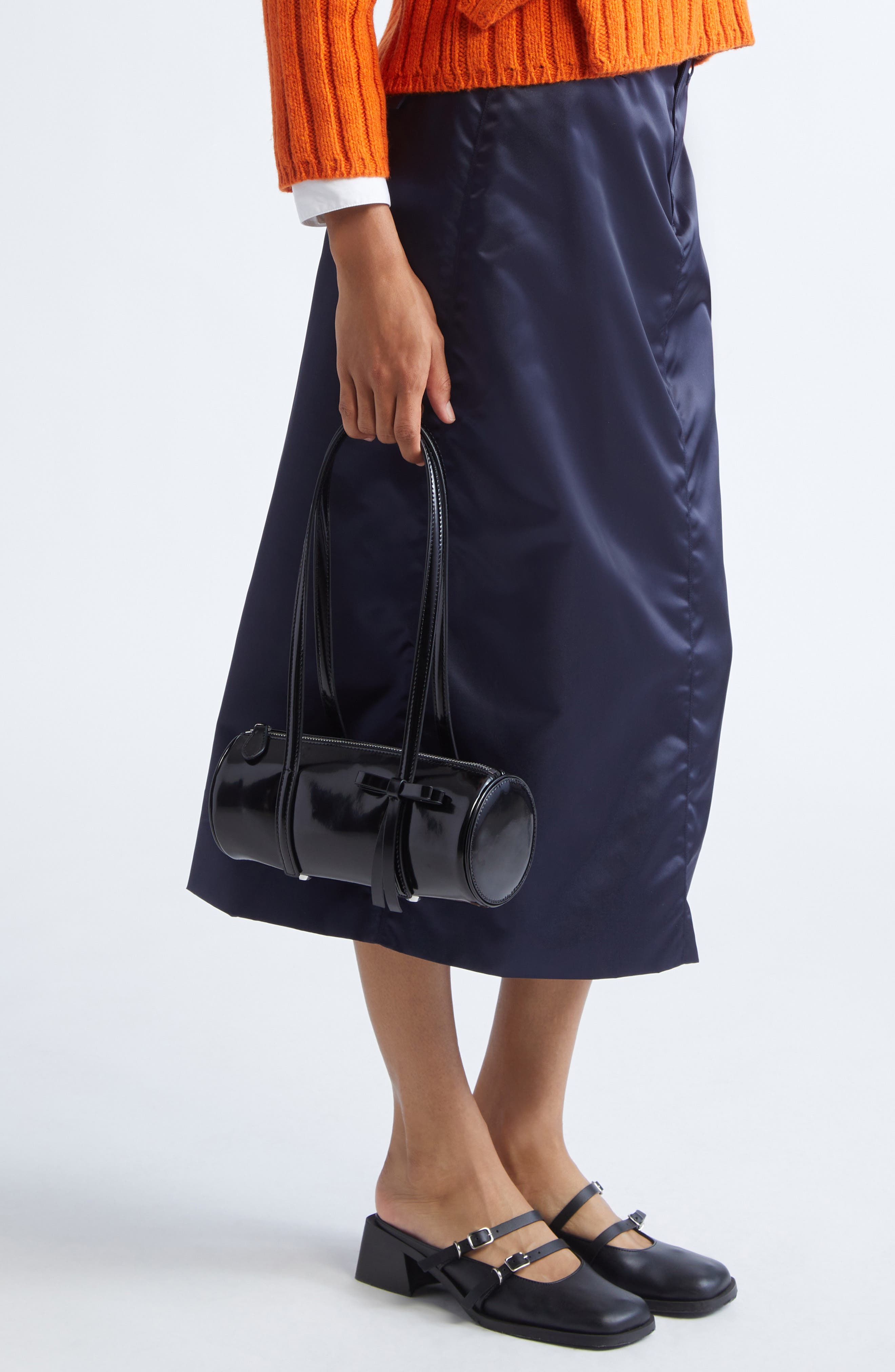 Sandy Liang Pencil Case Leather Handbag, Alternate, color, Black