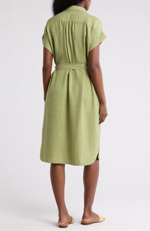 Max Studio Textured Short Sleeve Midi Shirtdress In Hleaf-heather Leaf