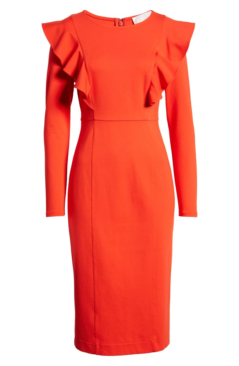 Rachel Parcell Ruffle Long Sleeve Ponte Dress, Alternate, color, 