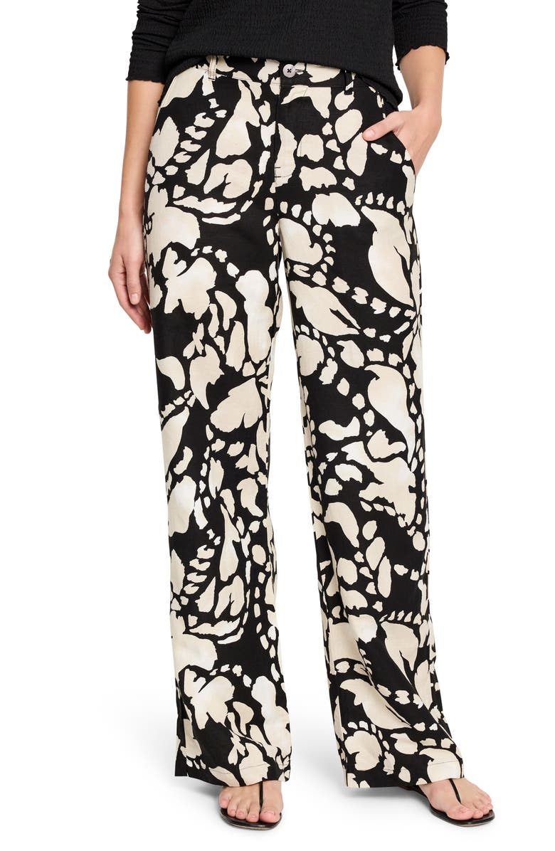 NIC+ZOE Evening Petal Wide Leg Linen Blend Pants, Main, color, Black Multi