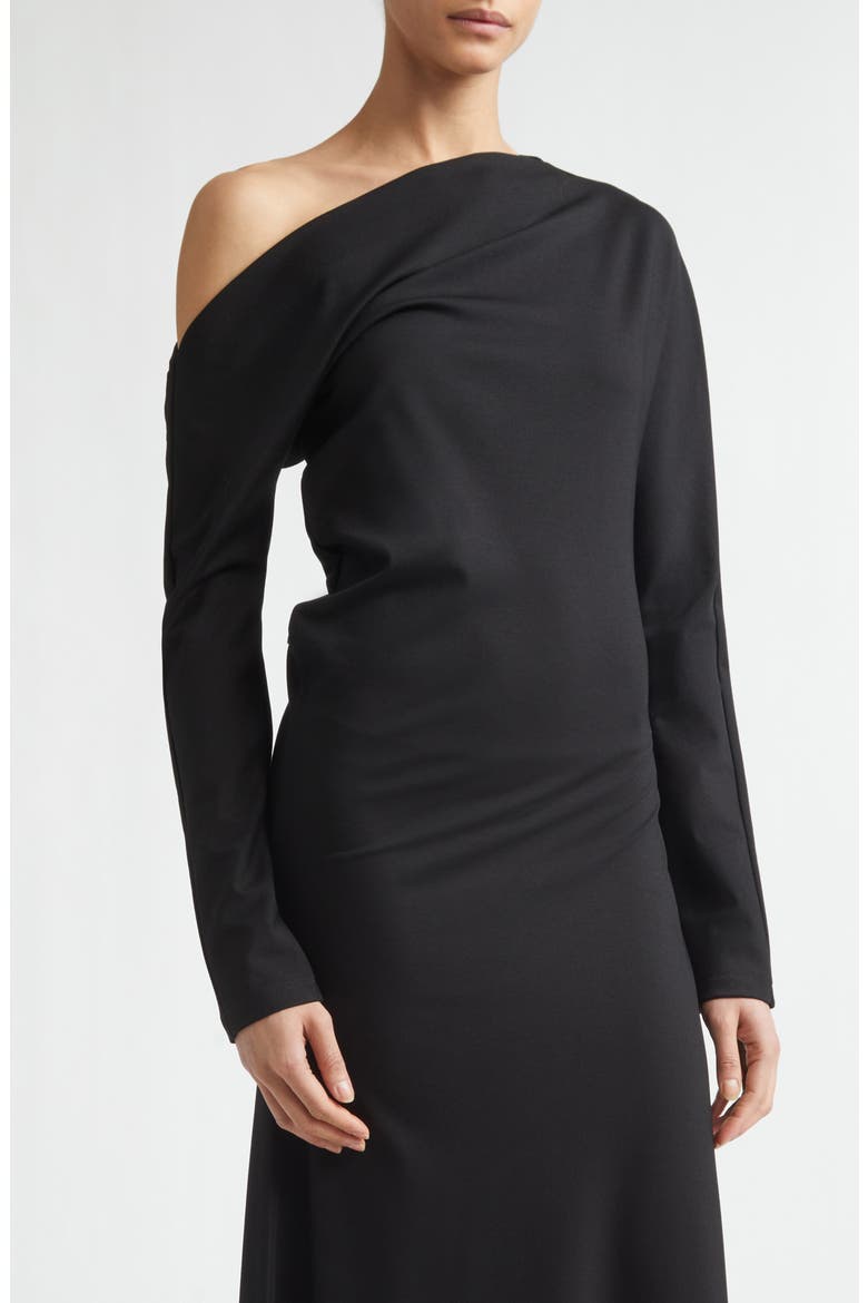 One-Shoulder Long Sleeve Twisted Jersey Maxi Dress, Alternate, color, BLACK