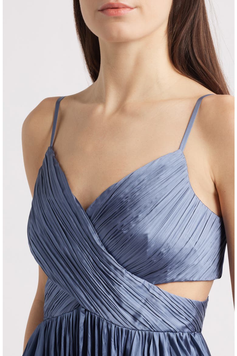 Margot Gathered Satin Midi Cocktail Dress, Alternate, color, SLATE BLUE