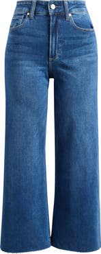 PAIGE Anessa High Waist Raw Hem Wide Leg Jeans