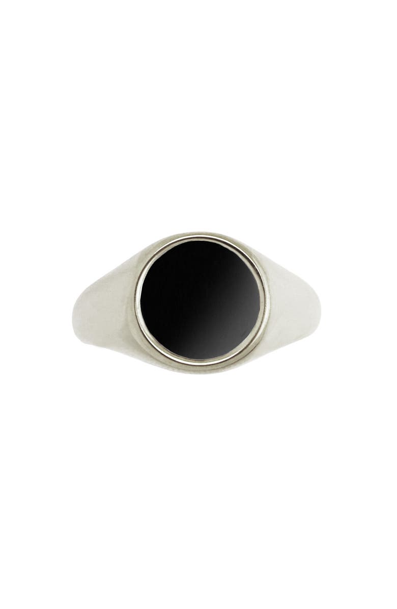 REBL Gender Inclusive Round Mother-of-Pearl Ring, Alternate, color, Silver/Black