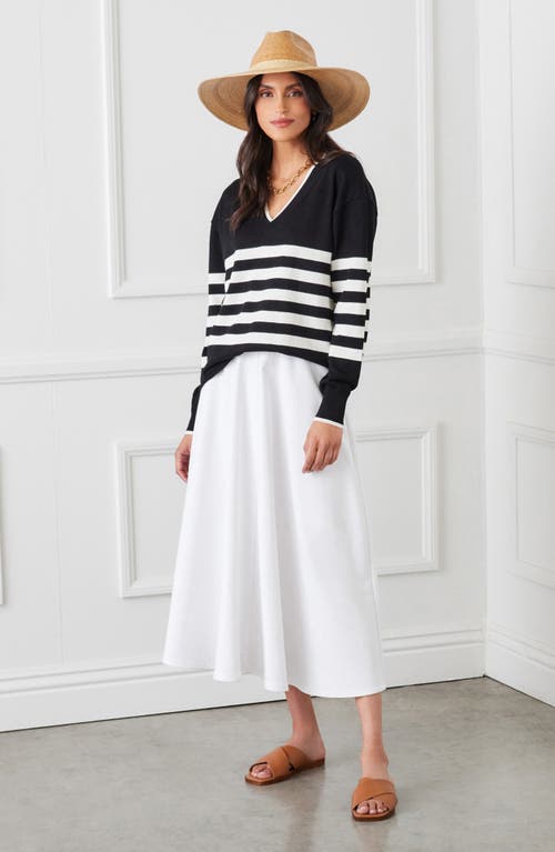Karen Kane Stripe V-neck Sweater In Black