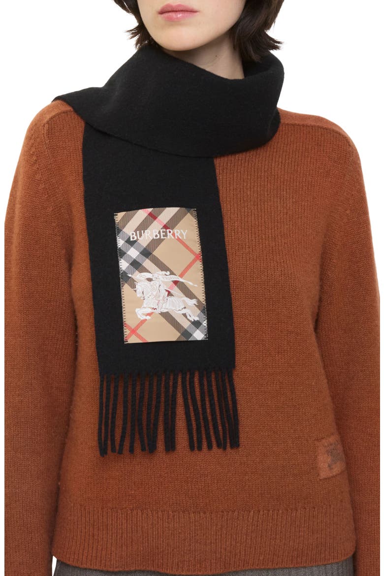 Reversible B Shield Cashmere Scarf, Alternate, color, BLACK/ SAND