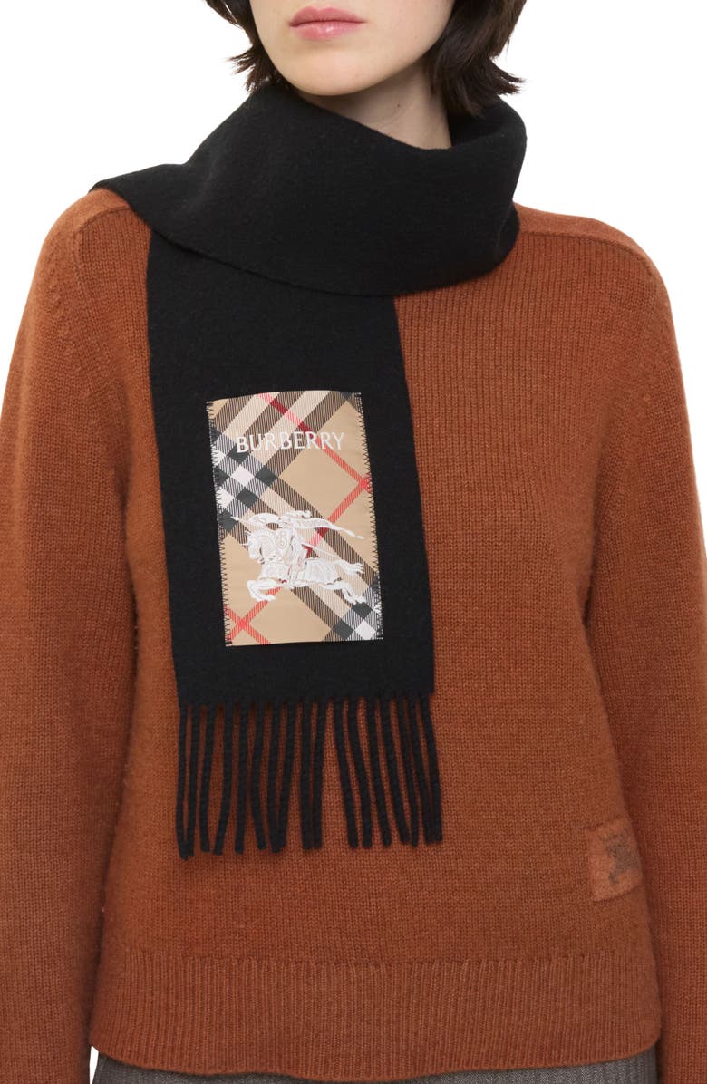 Burberry Reversible B Shield Cashmere Scarf, Alternate, color, Black/ Sand