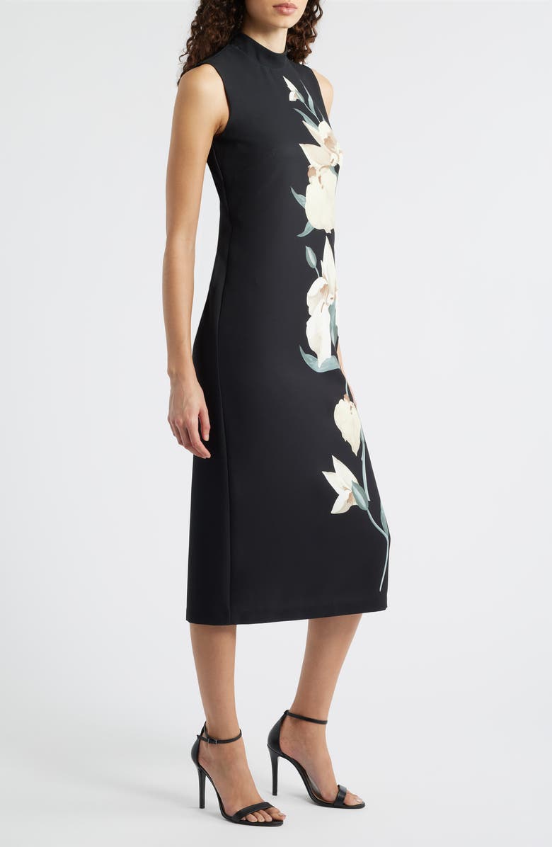 Anne Klein Floral Print Mock Neck Midi Dress, Alternate, color, Anne Black Multi