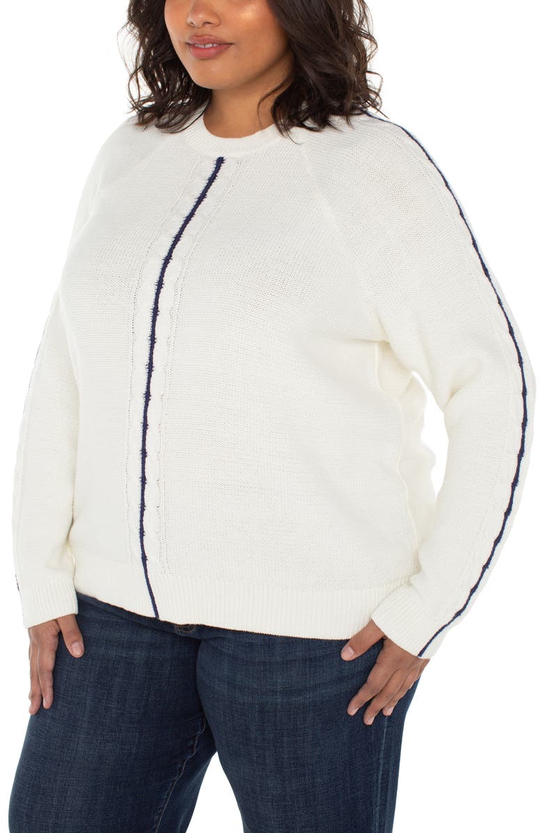 Liverpool Los Angeles Crewneck Cotton Blend Sweater, Alternate, color, Whisper White/ Navy