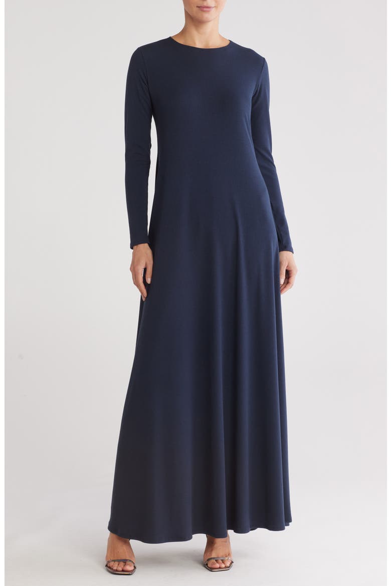 Long Sleeve Maxi Dress, Main, color, NAVY RIB