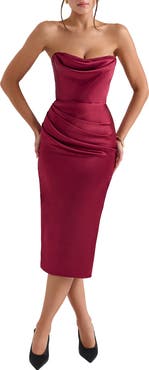 HOUSE OF CB Santana Strapless Draped Satin Corset Cocktail Dress