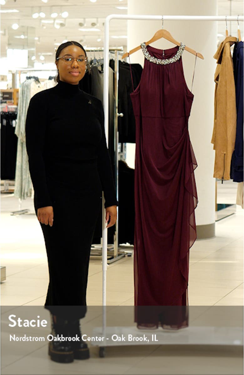 Embellished Halter Ruched Column Formal Gown, sales video thumbnail