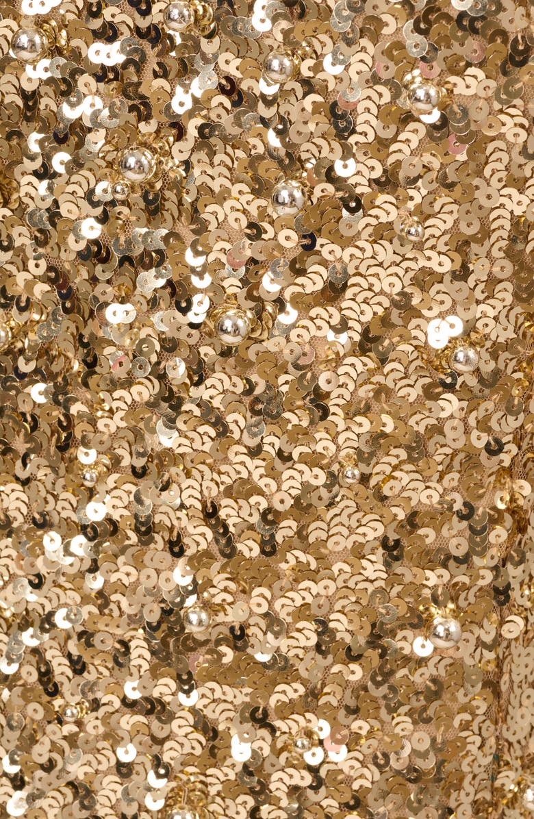 Adrianna Papell Beaded Short Sleeve Shift Cocktail Dress, Alternate, color, Light Gold