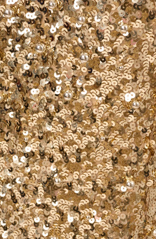 Adrianna Papell Beaded Short Sleeve Shift Cocktail Dress In Gold