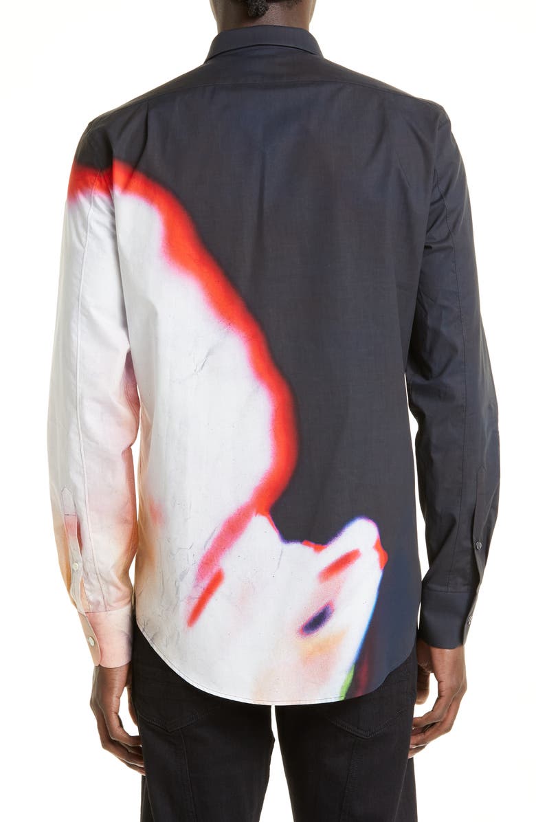 McQueen Solarised Flower Cotton Button-Up Shirt, Alternate, color, 